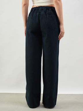 Navy High Waist Seam Detail Straight Jeans-SASSAFRAS BASICS