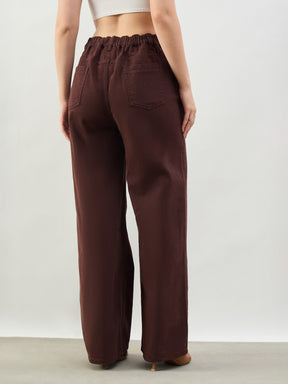 Brown High Waist Seam Detail Straight Jeans-SASSAFRAS BASICS
