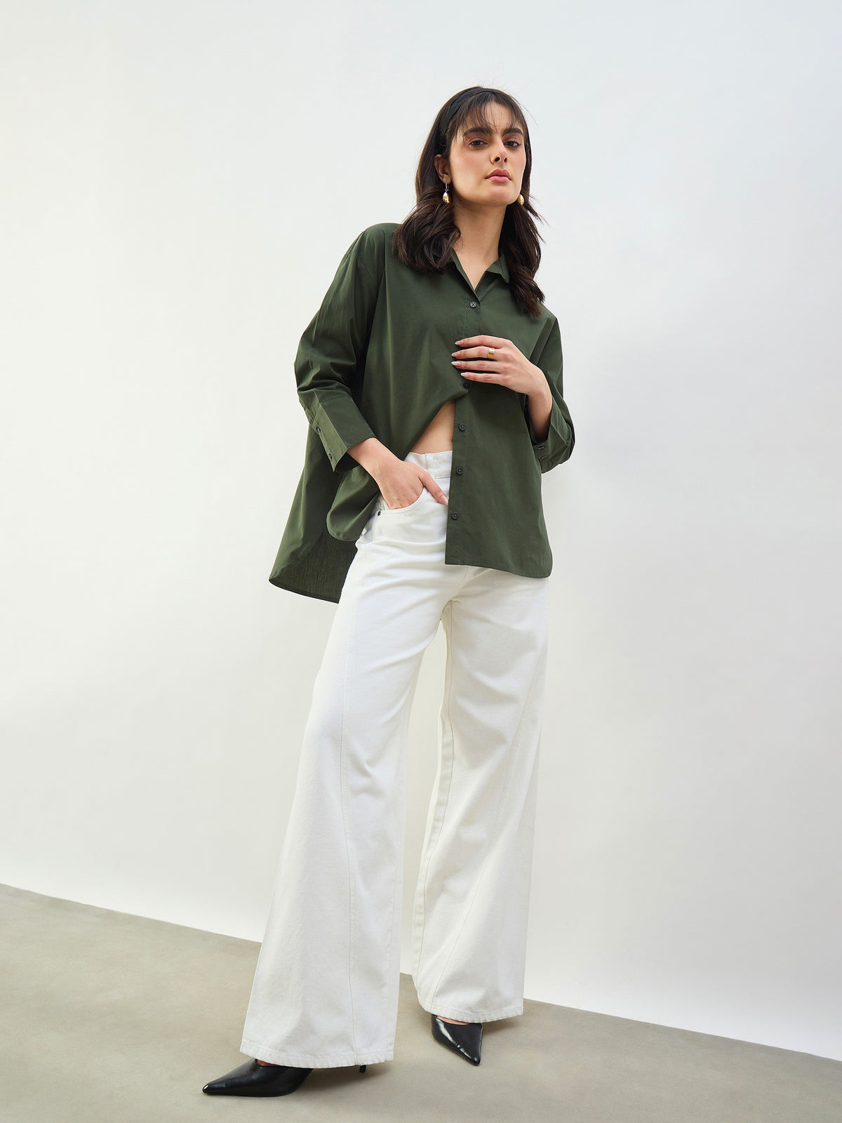 White Seam Detail Wide Leg Jeans -SASSAFRAS BASICS