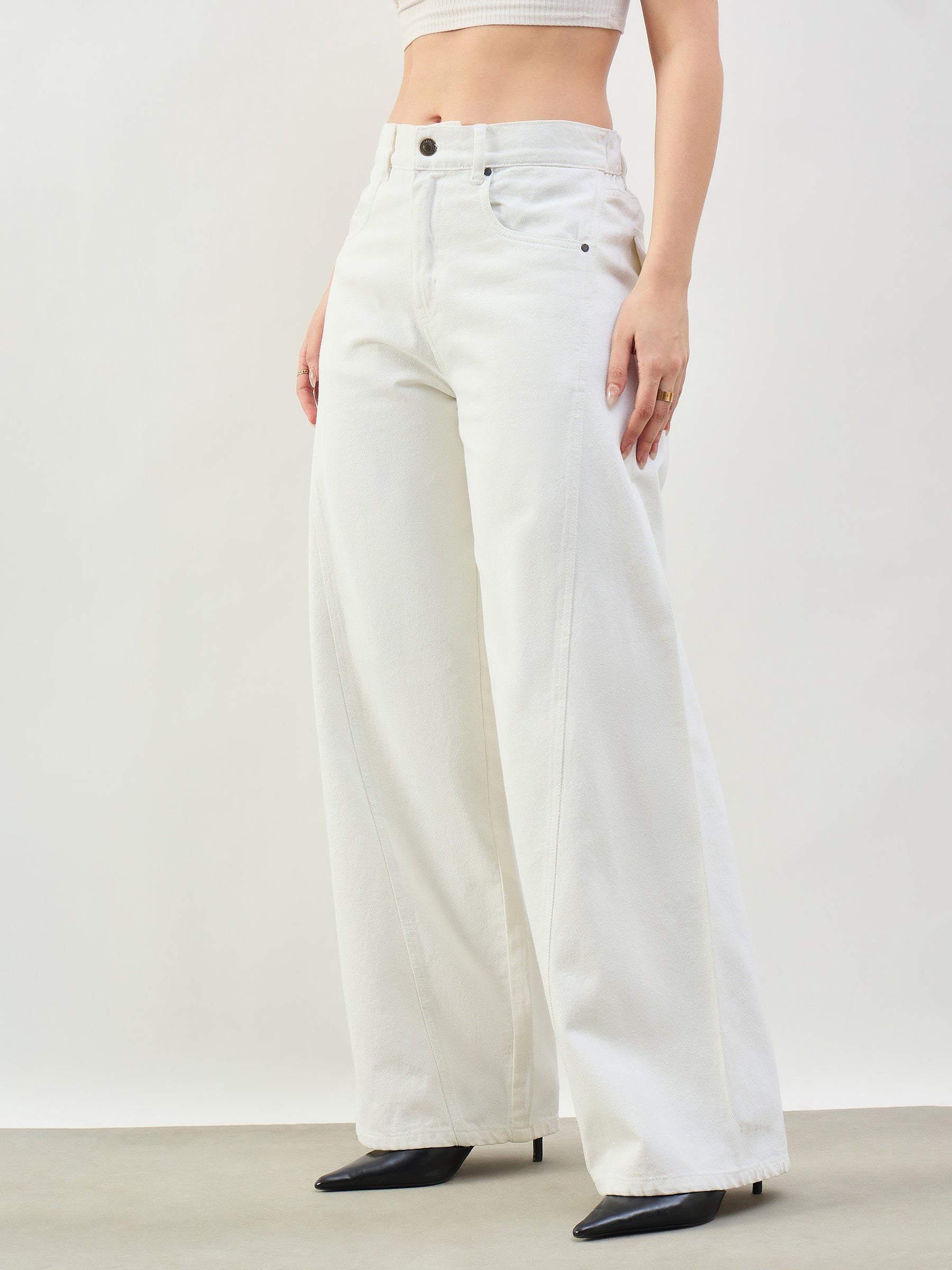 White Seam Detail Wide Leg Jeans -SASSAFRAS BASICS