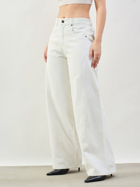 White Seam Detail Wide Leg Jeans -SASSAFRAS BASICS