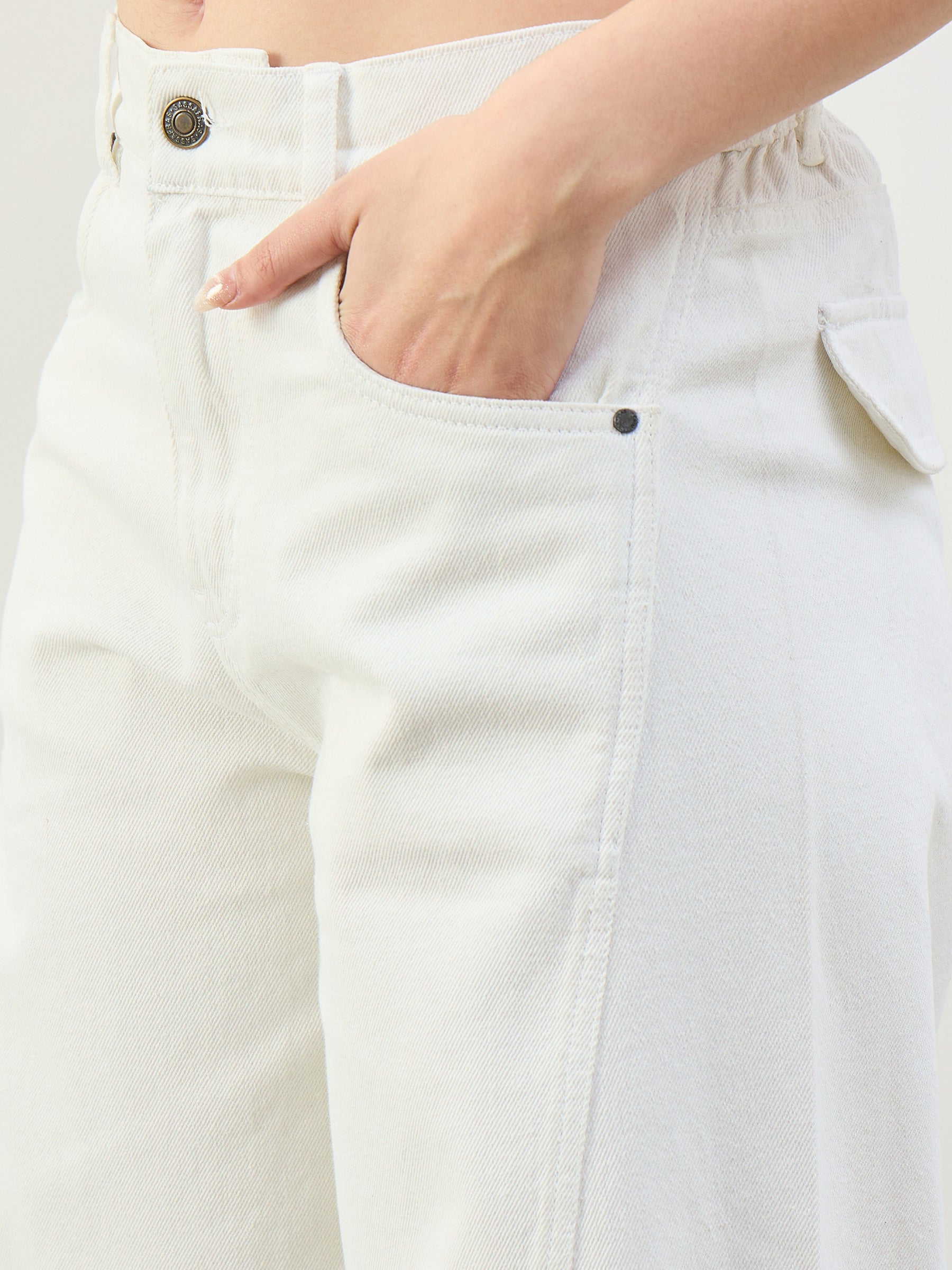 White Seam Detail Wide Leg Jeans -SASSAFRAS BASICS