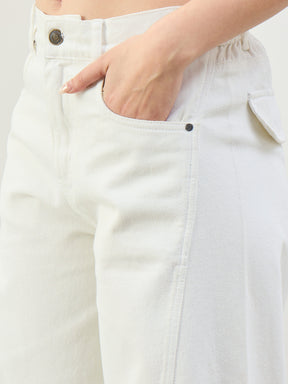 White Seam Detail Wide Leg Jeans -SASSAFRAS BASICS