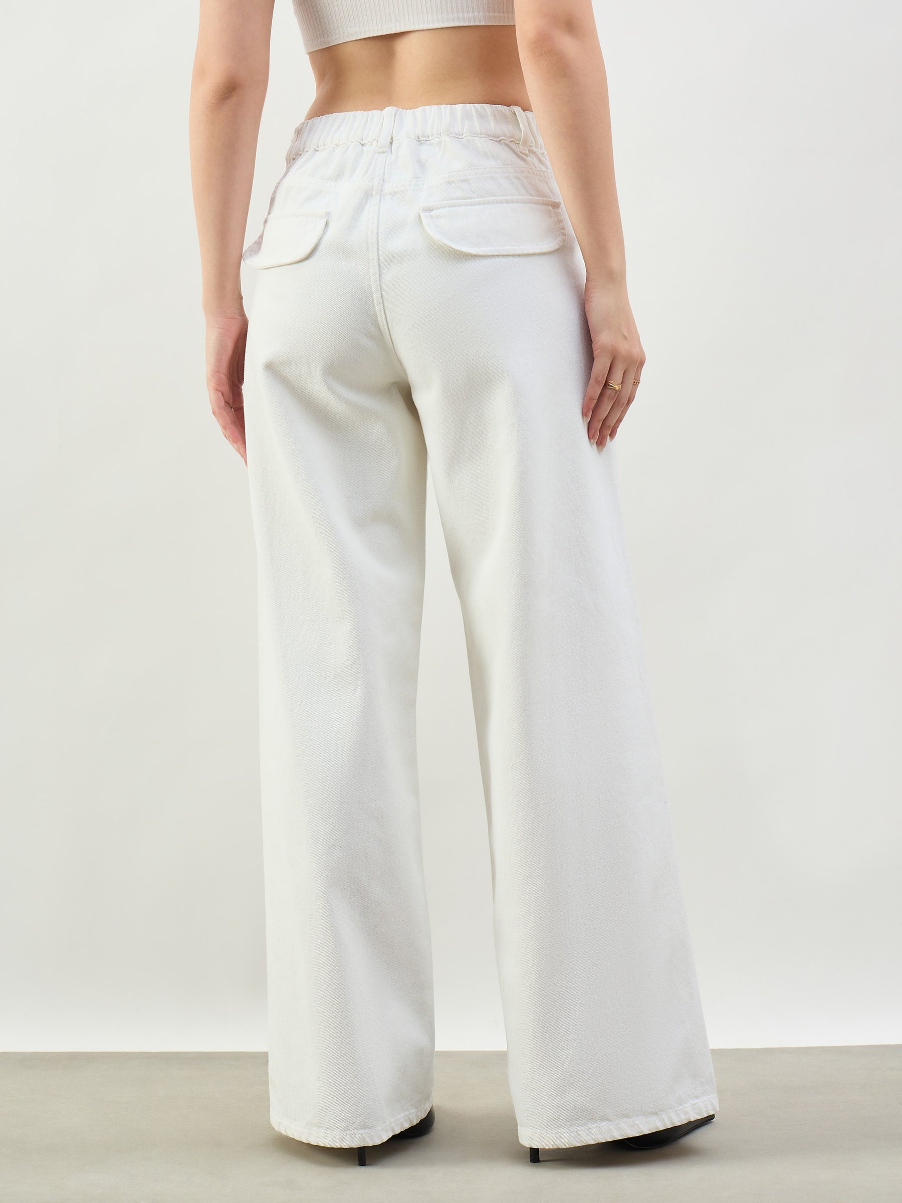 White Seam Detail Wide Leg Jeans -SASSAFRAS BASICS
