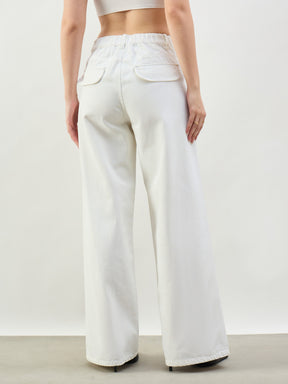 White Seam Detail Wide Leg Jeans -SASSAFRAS BASICS