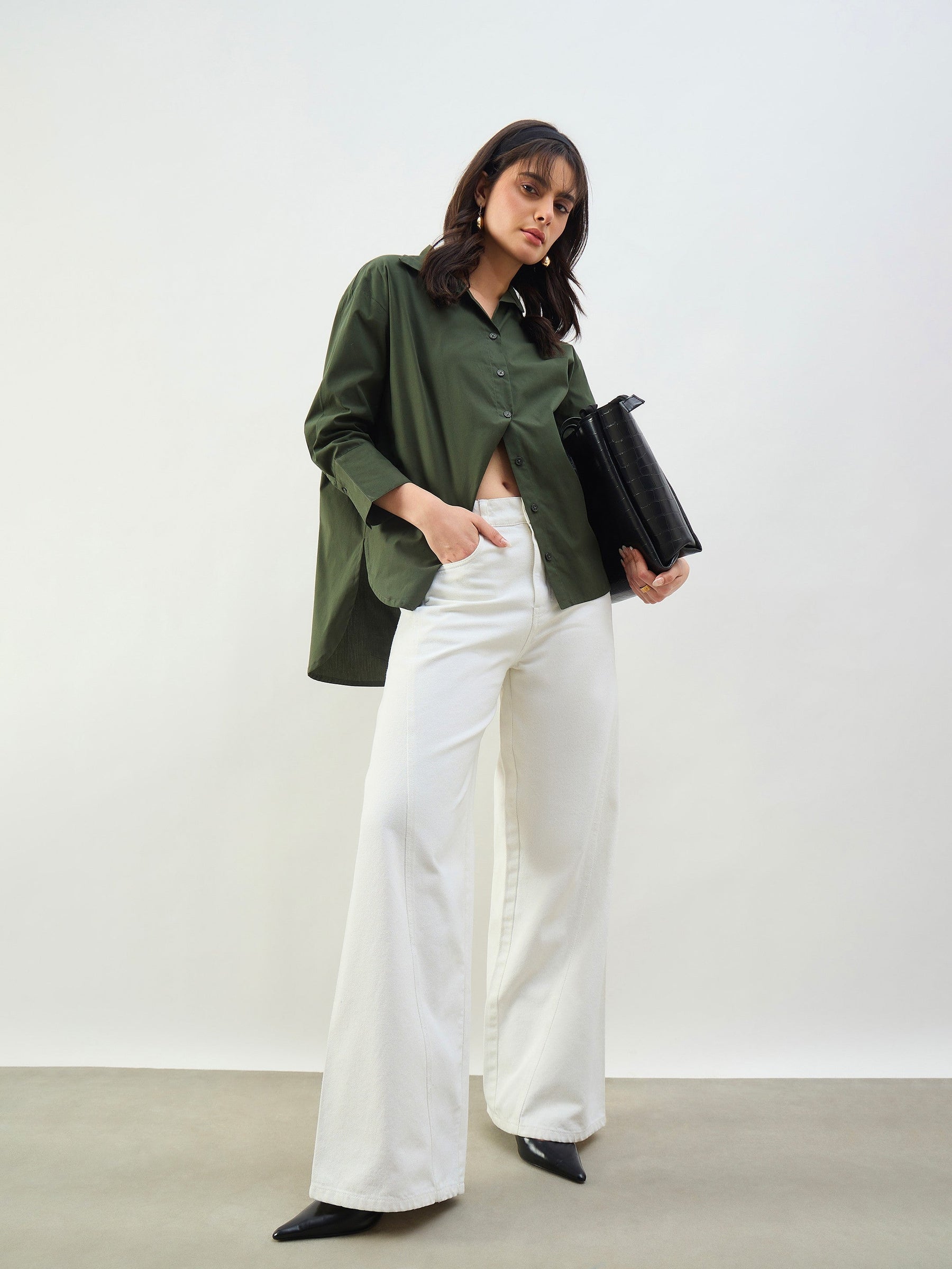 Women White Seam Detail Wide Leg Jeans