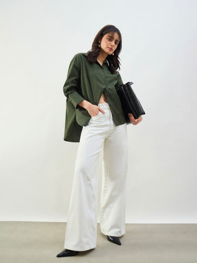 Women White Seam Detail Wide Leg Jeans