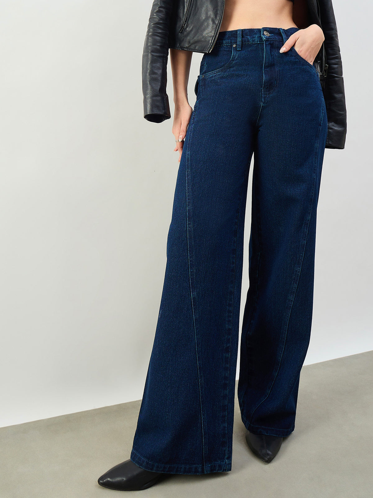 Navy Seam Detail Wide Leg Jeans -SASSAFRAS BASICS