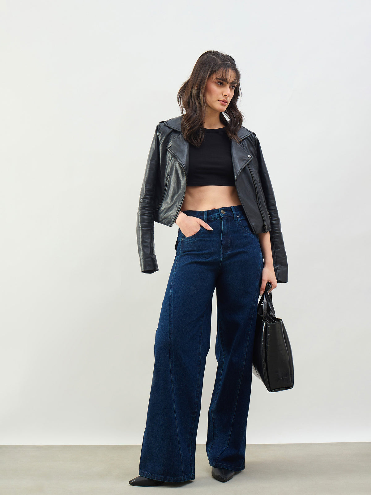 Navy Seam Detail Wide Leg Jeans -SASSAFRAS BASICS