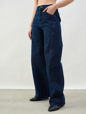 Navy Seam Detail Wide Leg Jeans -SASSAFRAS BASICS