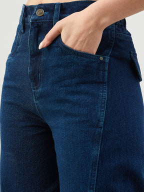 Navy Seam Detail Wide Leg Jeans -SASSAFRAS BASICS