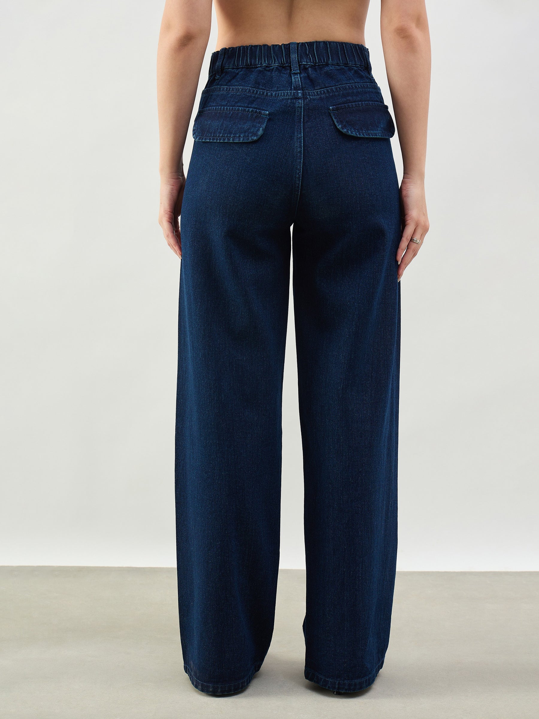 Navy Seam Detail Wide Leg Jeans -SASSAFRAS BASICS