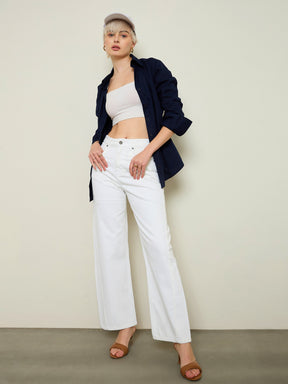 White High Waist Straight Jeans-SASSAFRAS BASICS