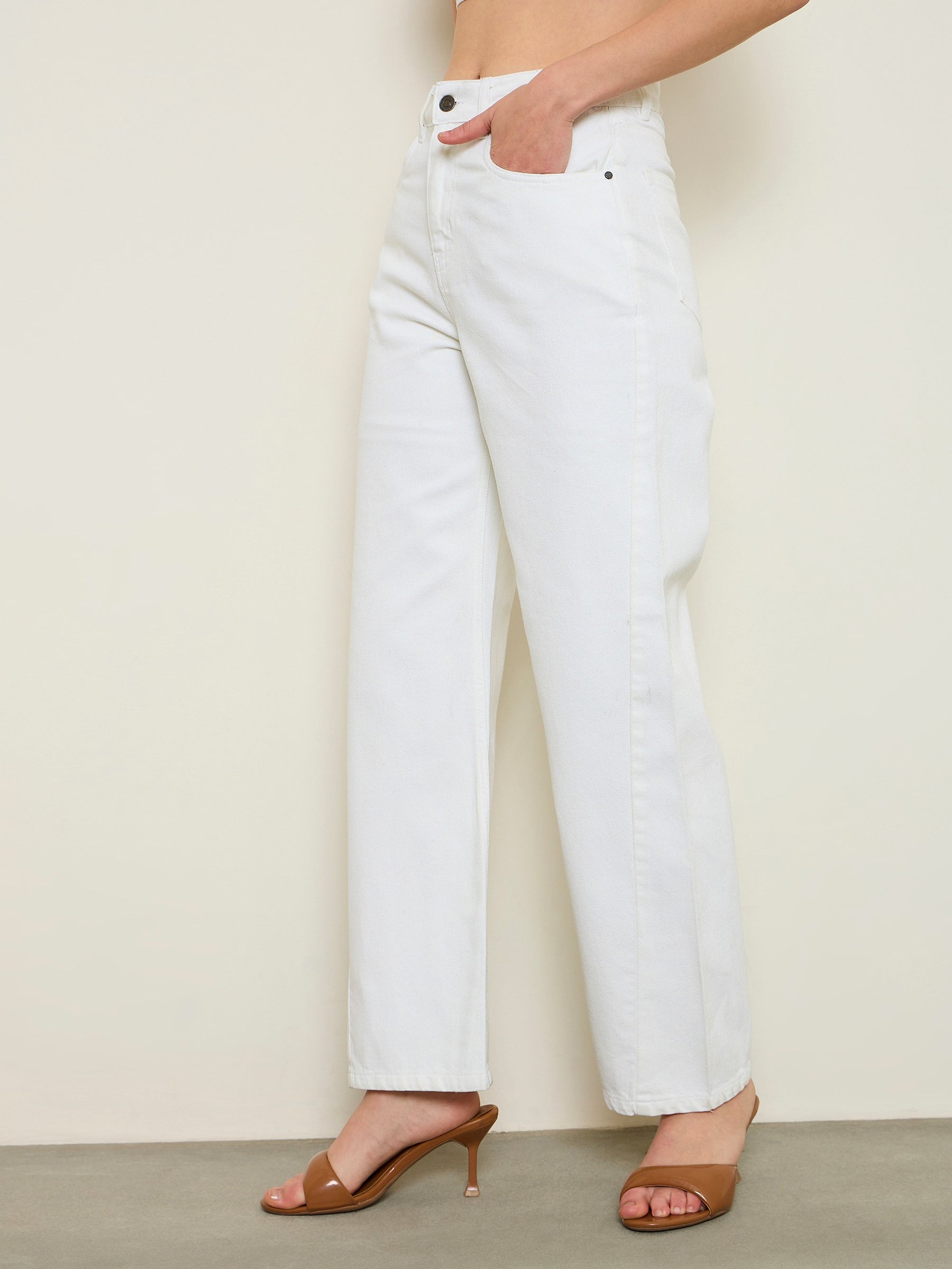 White High Waist Straight Jeans-SASSAFRAS BASICS