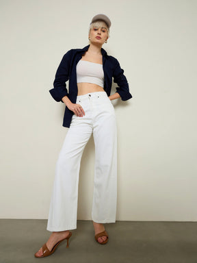 Women White High Waist Straight Jeans