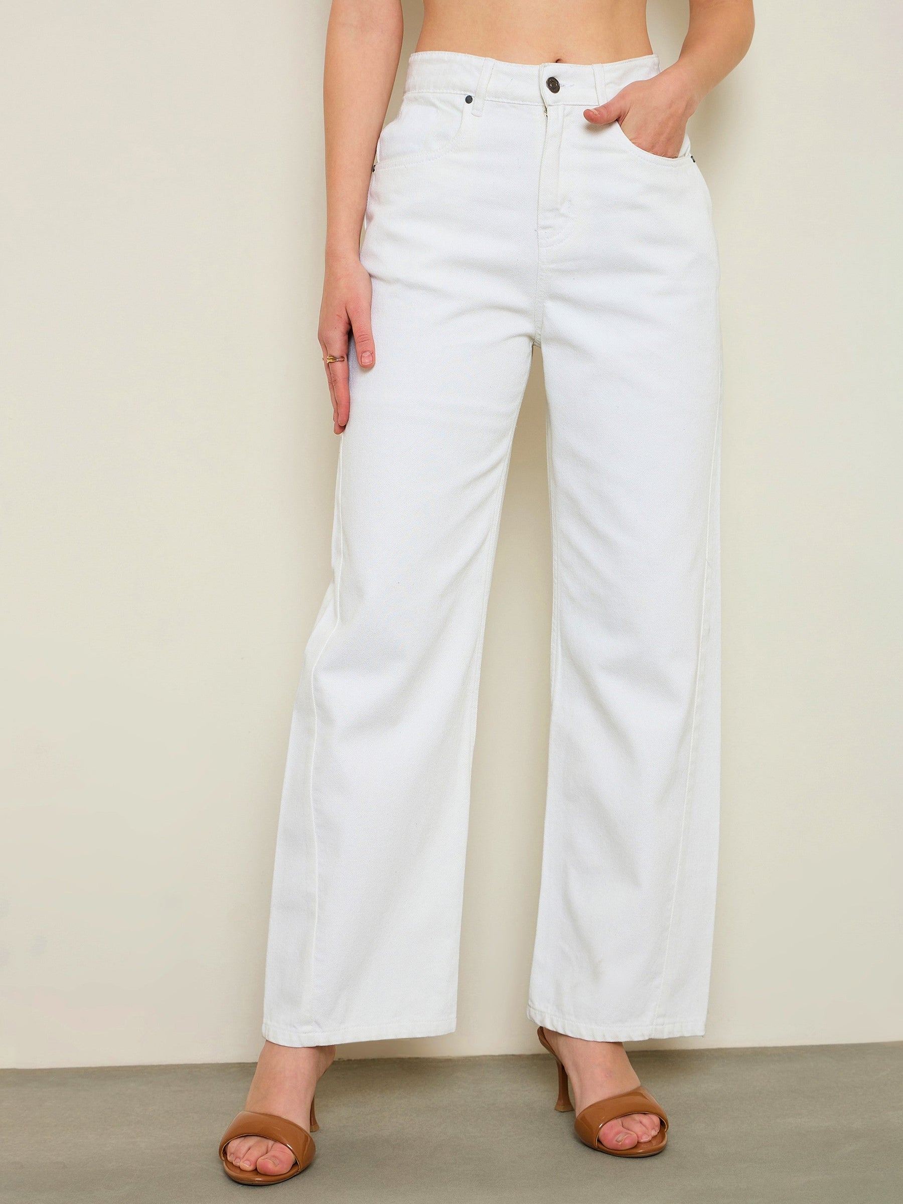 Women White High Waist Straight Jeans
