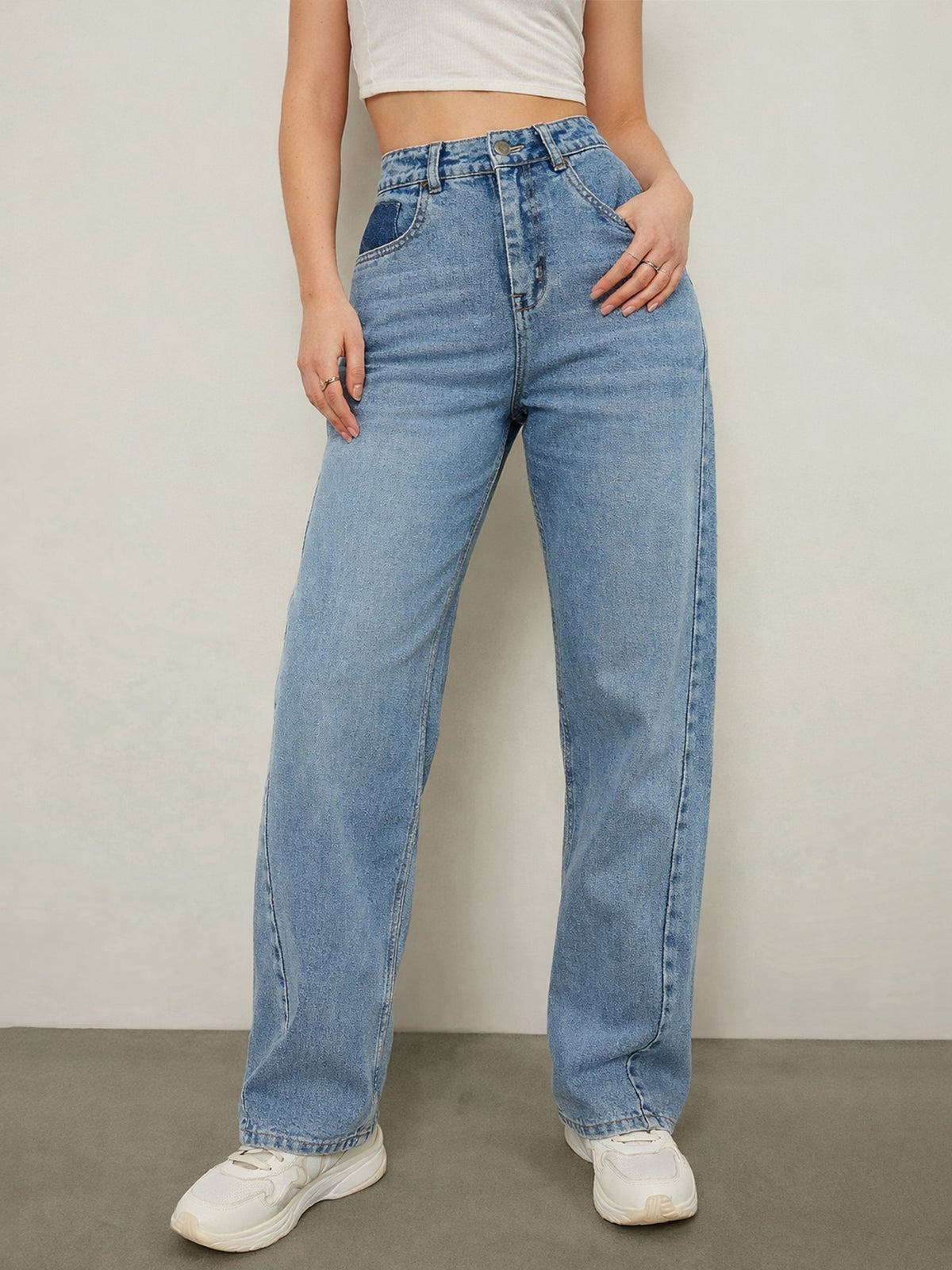 Blue Wash High Waist Straight Jeans-SASSAFRAS BASICS