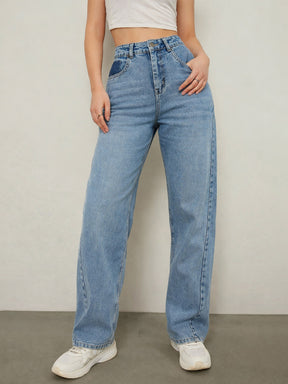 Blue Wash High Waist Straight Jeans-SASSAFRAS BASICS