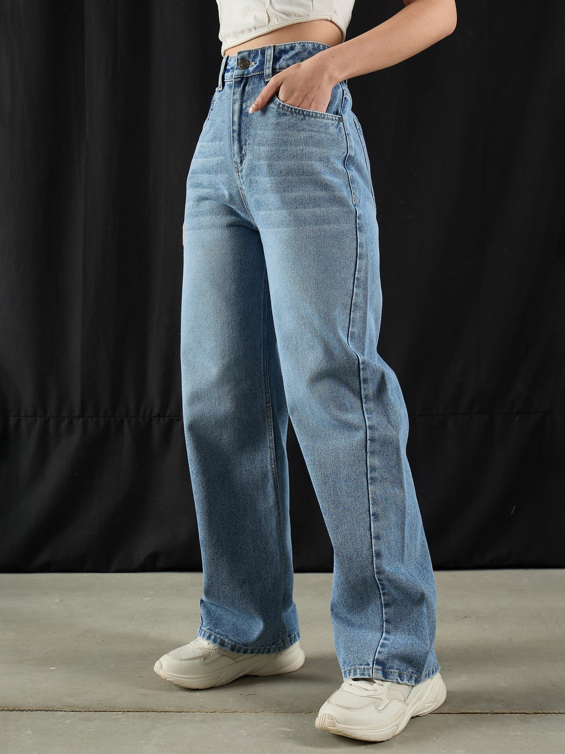 Blue Wash High Waist Straight Jeans-SASSAFRAS BASICS