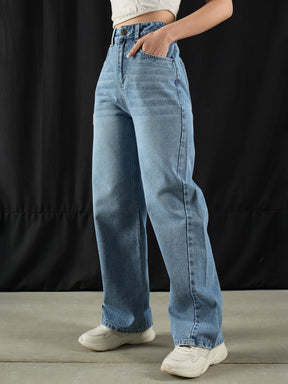 Blue Wash High Waist Straight Jeans-SASSAFRAS BASICS