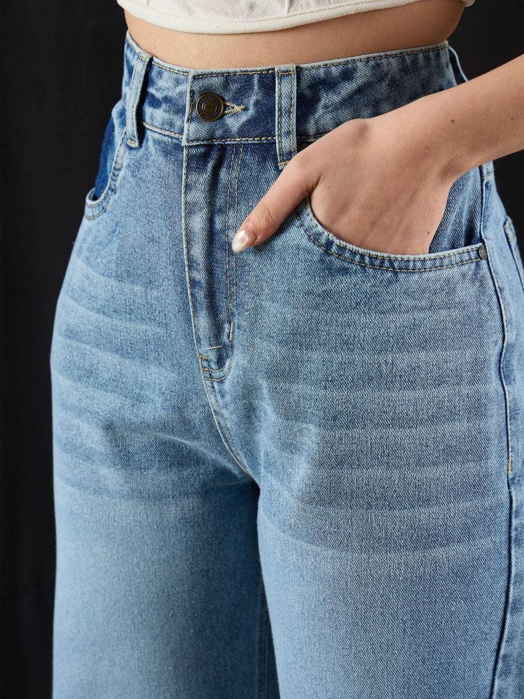 Blue Wash High Waist Straight Jeans-SASSAFRAS BASICS