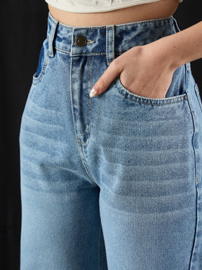Blue Wash High Waist Straight Jeans-SASSAFRAS BASICS