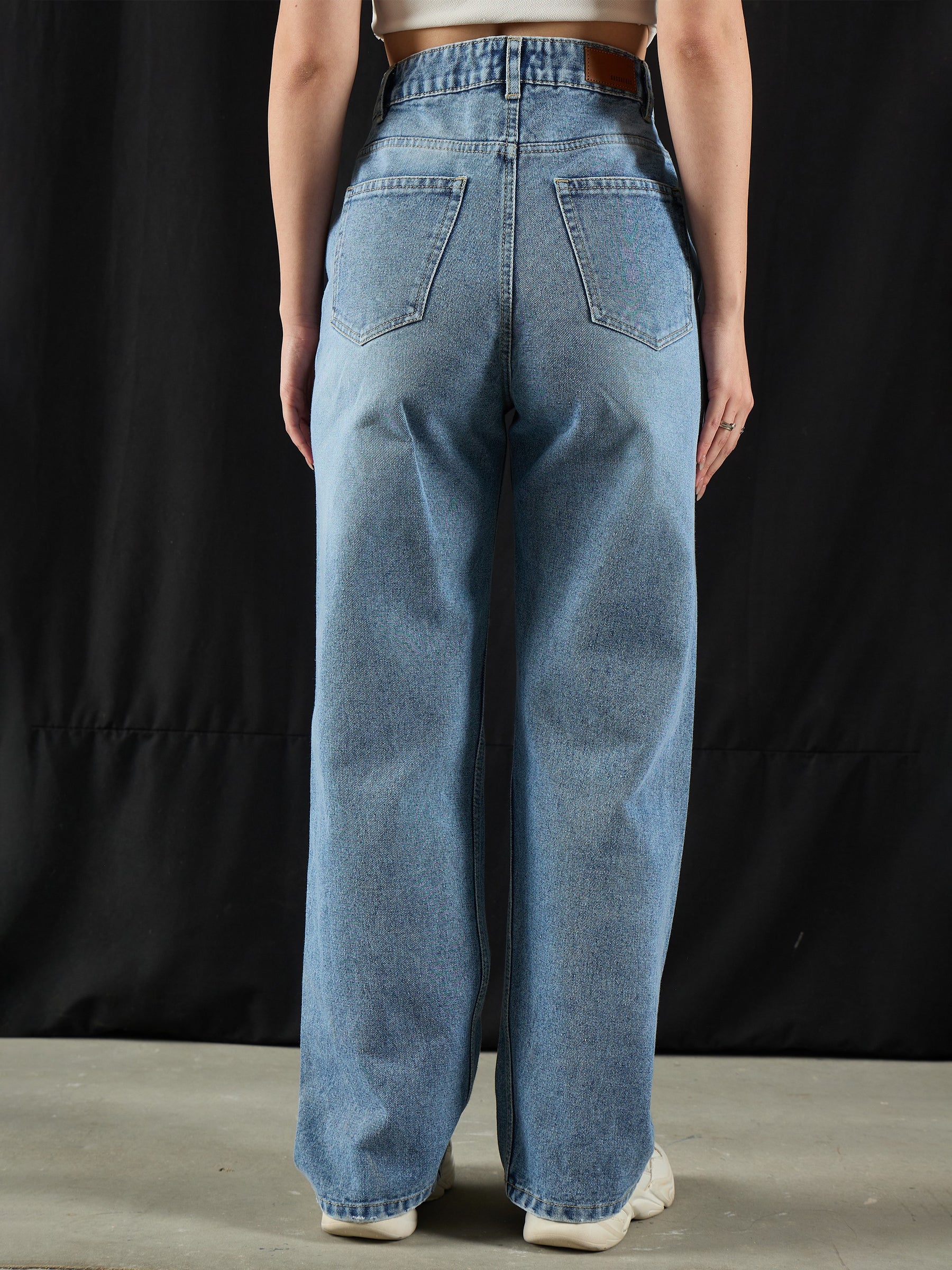 Blue Wash High Waist Straight Jeans-SASSAFRAS BASICS