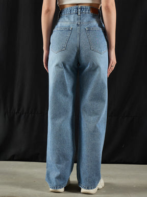 Blue Wash High Waist Straight Jeans-SASSAFRAS BASICS