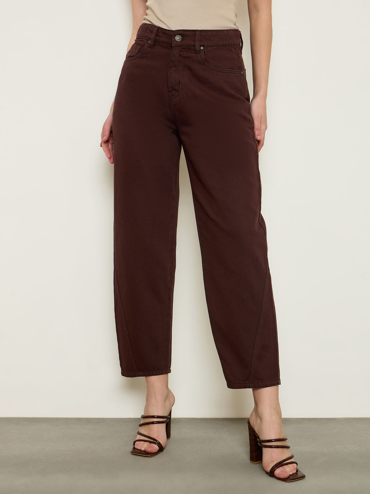 Brown Balloon Fit Jeans-SASSAFRAS BASICS