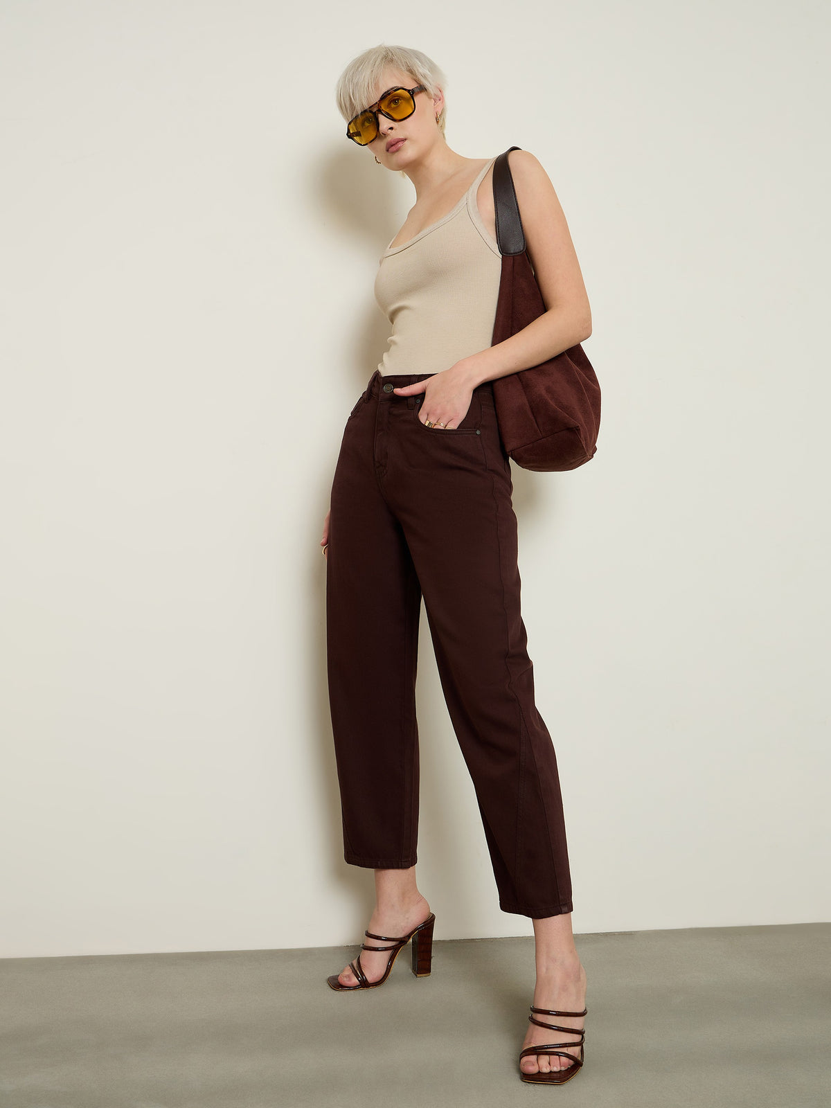 Brown Balloon Fit Jeans-SASSAFRAS BASICS