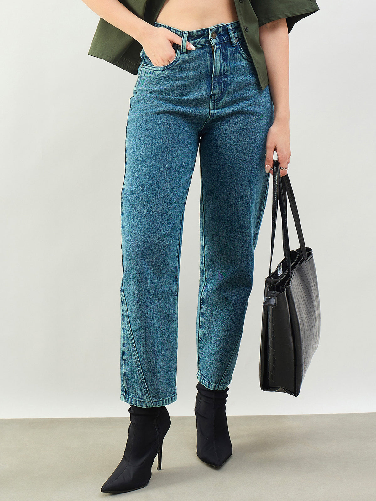 Green Wash Balloon Fit Jeans-SASSAFRAS BASICS