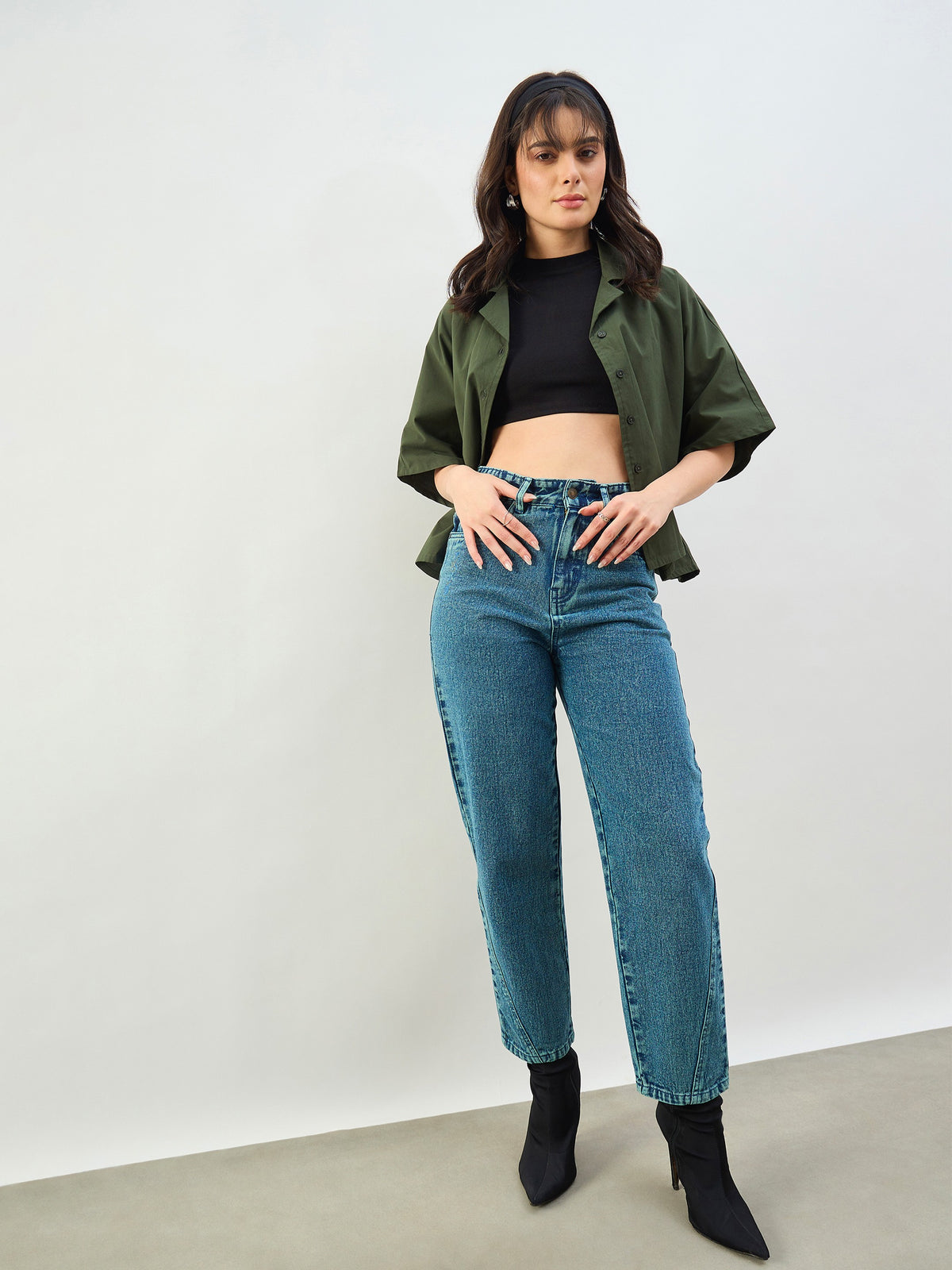 Green Wash Balloon Fit Jeans-SASSAFRAS BASICS