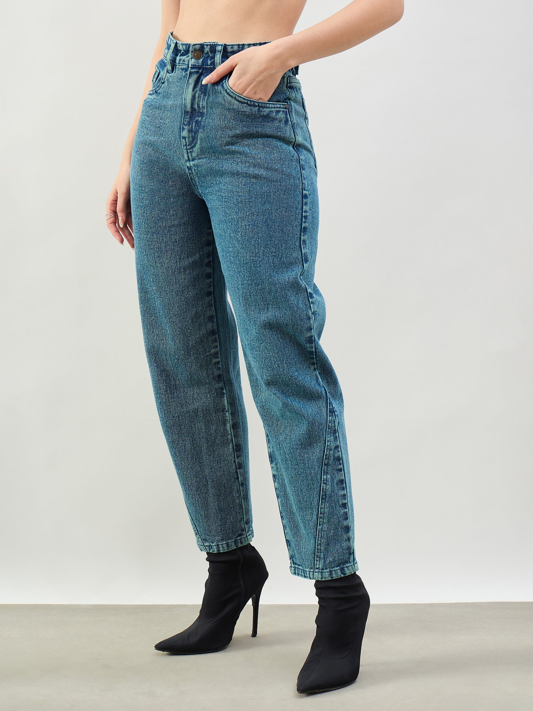 Green Wash Balloon Fit Jeans-SASSAFRAS BASICS