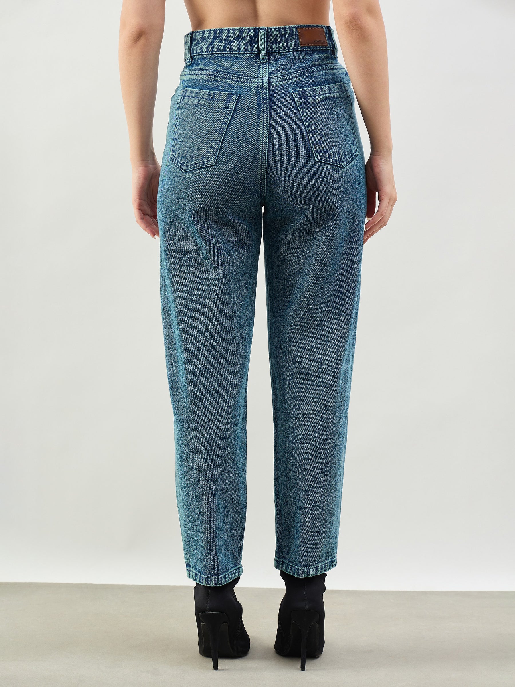 Green Wash Balloon Fit Jeans-SASSAFRAS BASICS