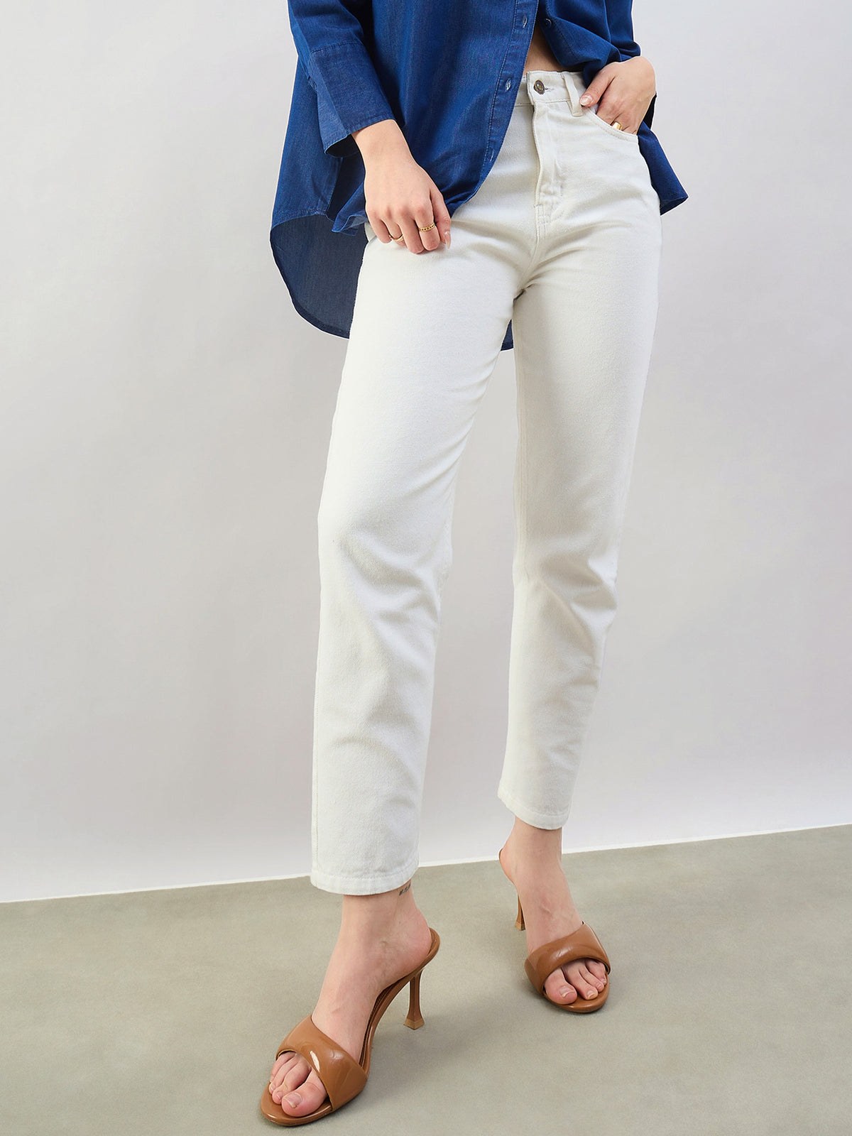 White Barrel Fit High Rise Jeans-SASSAFRAS BASICS