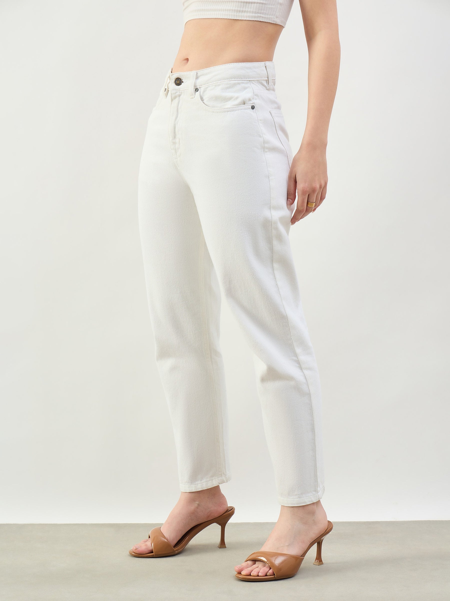 White Barrel Fit High Rise Jeans-SASSAFRAS BASICS