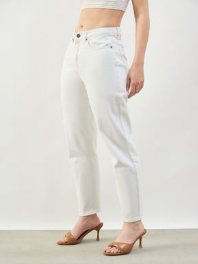 White Barrel Fit High Rise Jeans-SASSAFRAS BASICS