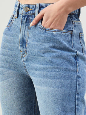 Blue Wash Barrel Fit High Rise Jeans-SASSAFRAS BASICS
