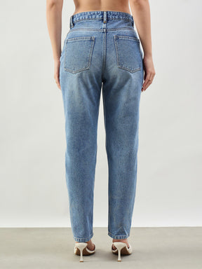 Blue Wash Barrel Fit High Rise Jeans-SASSAFRAS BASICS