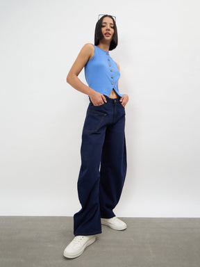 Women Dark Navy Side Seam Balloon Jeans