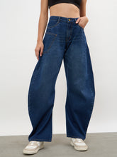 Navy Whisker Wash Side Seam Balloon Jeans-SASSAFRAS