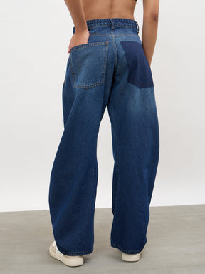 Women Navy Whisker Wash Side Seam Balloon Jeans