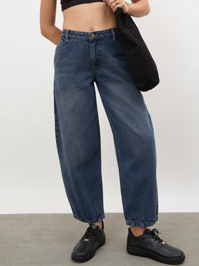 Navy Acid Wash Mid Rise Slouchy Fit Jeans -SASSAFRAS