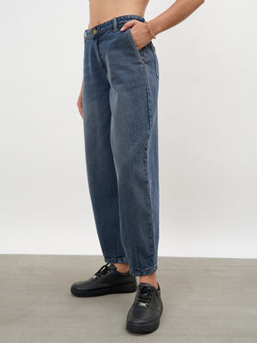 Navy Acid Wash Mid Rise Slouchy Fit Jeans -SASSAFRAS