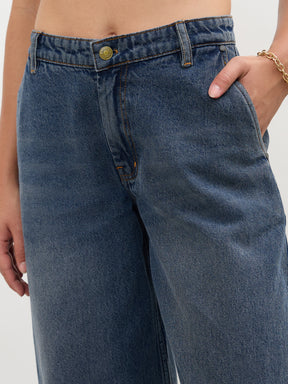 Navy Acid Wash Mid Rise Slouchy Fit Jeans -SASSAFRAS