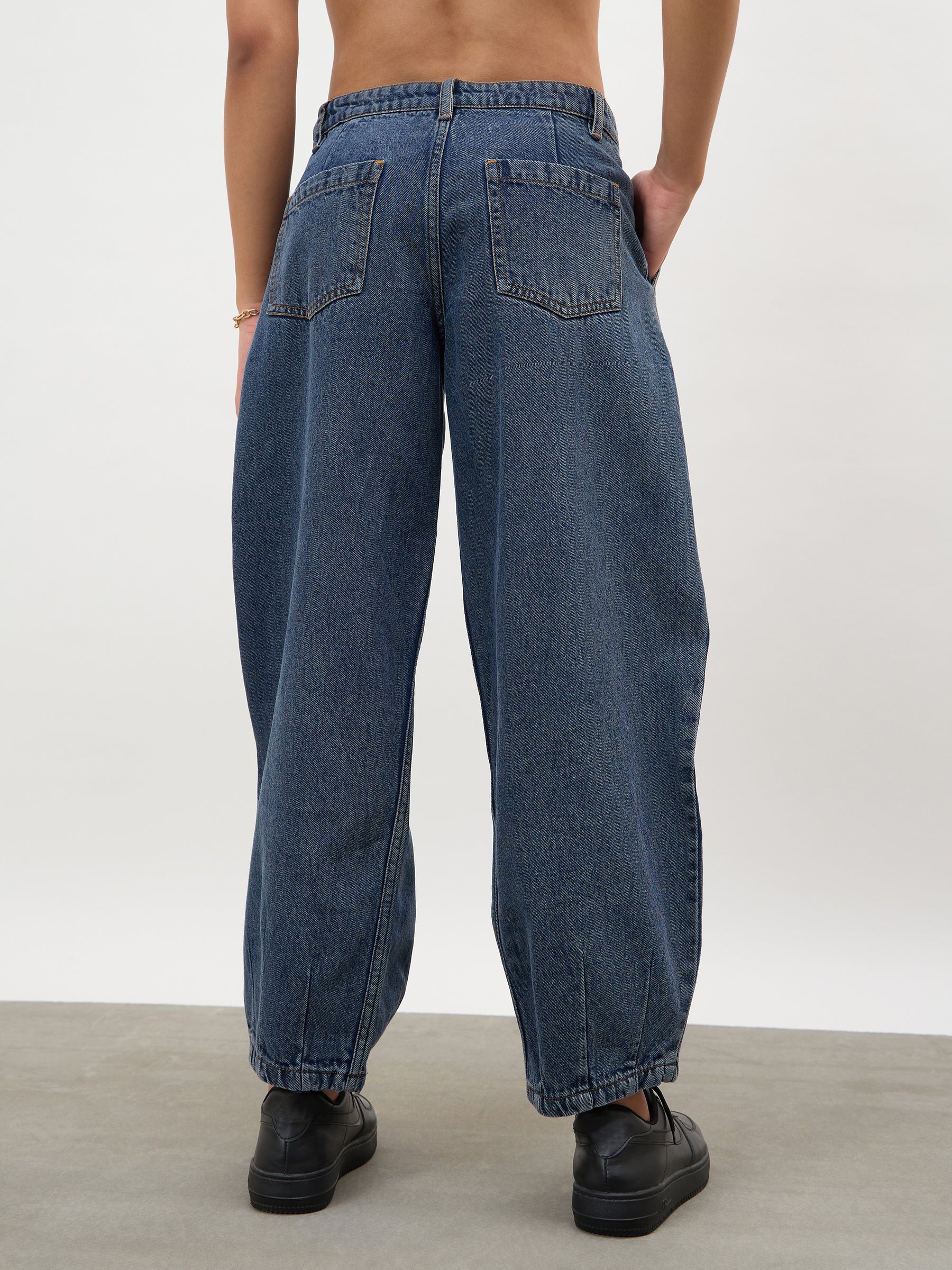 Navy Acid Wash Mid Rise Slouchy Fit Jeans -SASSAFRAS