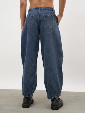 Navy Acid Wash Mid Rise Slouchy Fit Jeans -SASSAFRAS