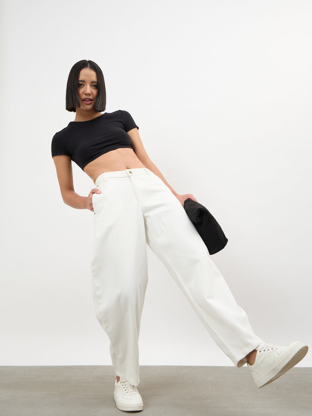 White Mid Rise Slouchy Fit Jeans -SASSAFRAS