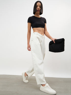White Mid Rise Slouchy Fit Jeans -SASSAFRAS