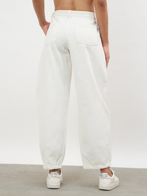 White Mid Rise Slouchy Fit Jeans -SASSAFRAS